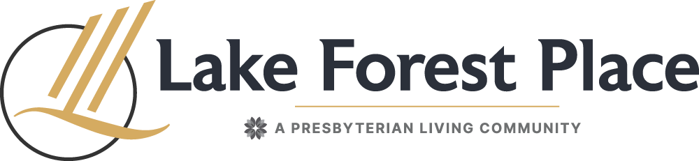 Lake Forest Place Logo in gold and black. 